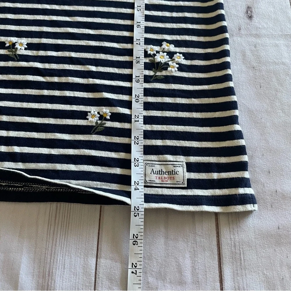 Talbots Striped Long Sleeve Top Womens L Floral Embroidered Basic Classic Preppy - Picture 14 of 15